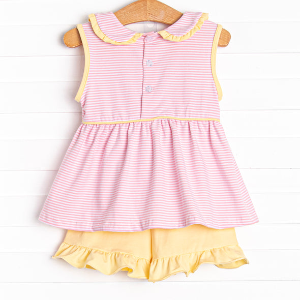 Pippa Ruffle Short Set, Pink Stripe