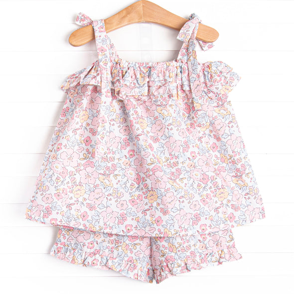 Sunset Florals Ruffle Short Set, Pink