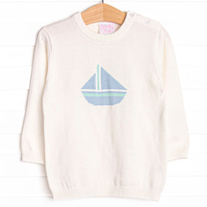 Coastal Comfort Boy Sweater, White