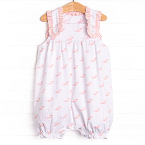 Watercolor Whales Bubble Romper, Pink