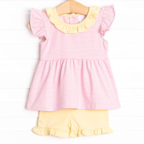 Carlie Short Set, Yellow and Pink Stripe