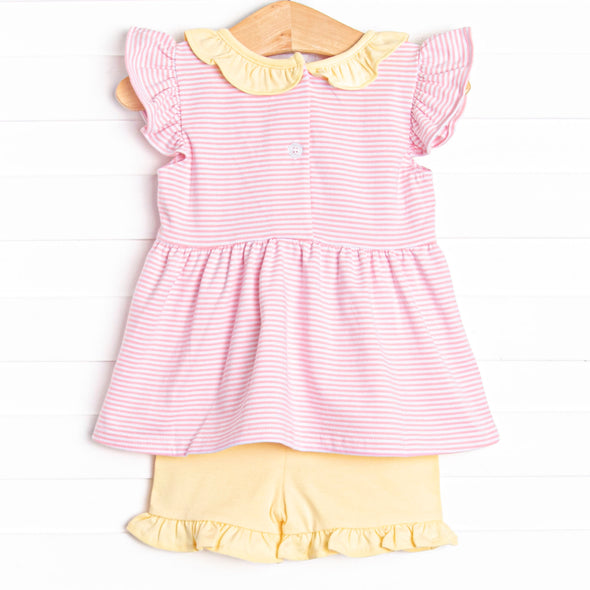 Carlie Short Set, Yellow and Pink Stripe