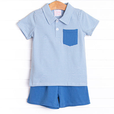 Levi Short Set, Medium Blue Stripe