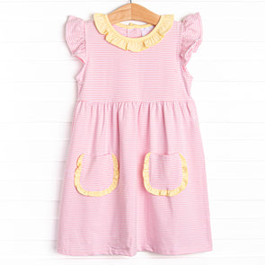 Laney Flutter Sleeve Dress, Yellow and Pink Stripe