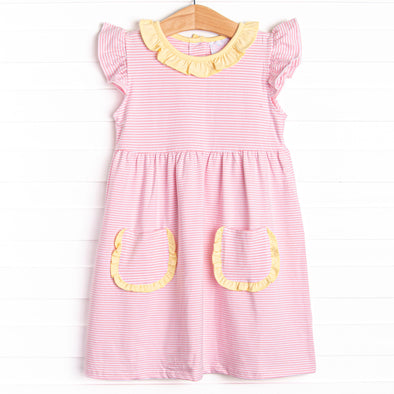 Laney Flutter Sleeve Dress, Yellow and Pink Stripe