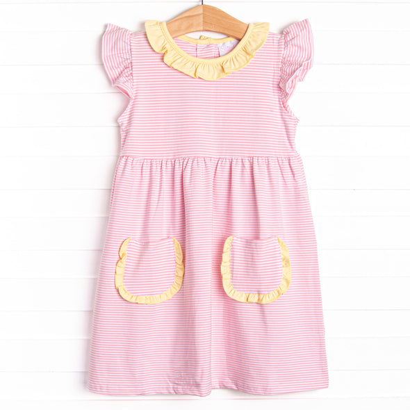 Laney Flutter Sleeve Dress, Yellow and Pink Stripe