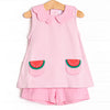 Melon Memories Applique Short Set, Pink Stripe