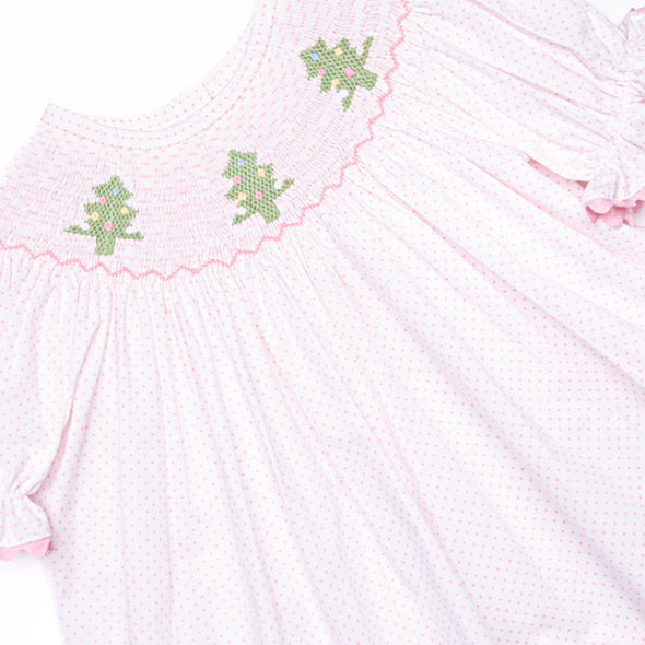 Christmas Tree Trio Smocked Bloomer Set, Pink Gingham