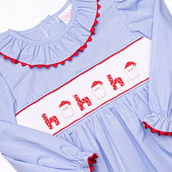 Santa's Coming Smocked Dress, Blue Gingham