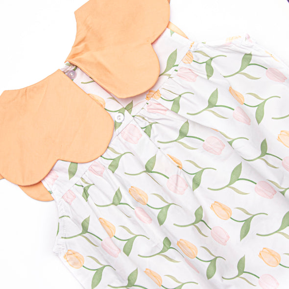 Tangled Tulips Bubble Romper, Orange