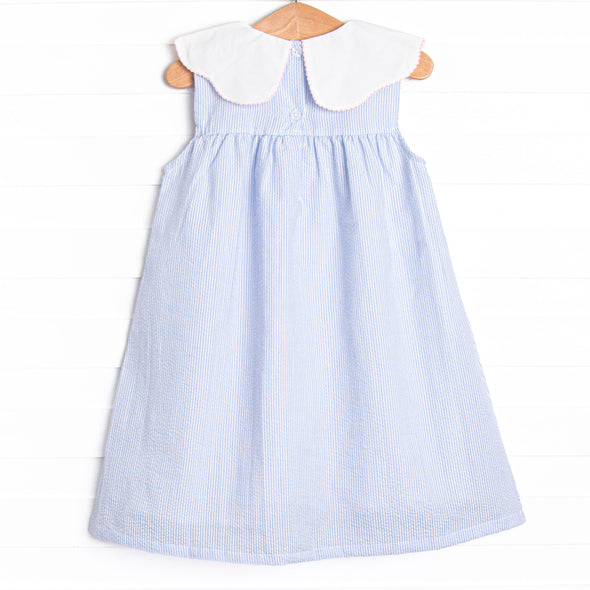 Tart Trio Embroidered Dress, Blue Seersucker