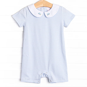 On the Way Home Embroidered Short Romper, Blue