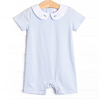 On the Way Home Embroidered Short Romper, Blue