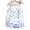 Timeless Tulips Smocked Short Set, Blue