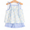 Timeless Tulips Smocked Short Set, Blue