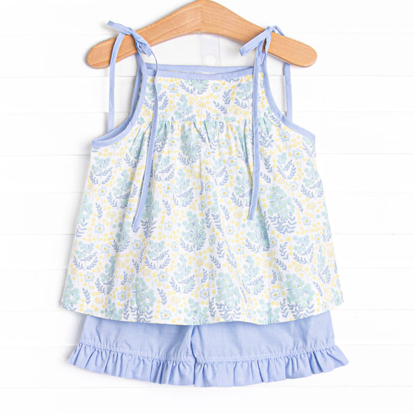 Timeless Tulips Smocked Short Set, Blue