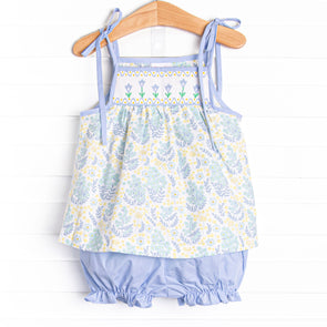 Timeless Tulips Smocked Bloomer Set, Blue