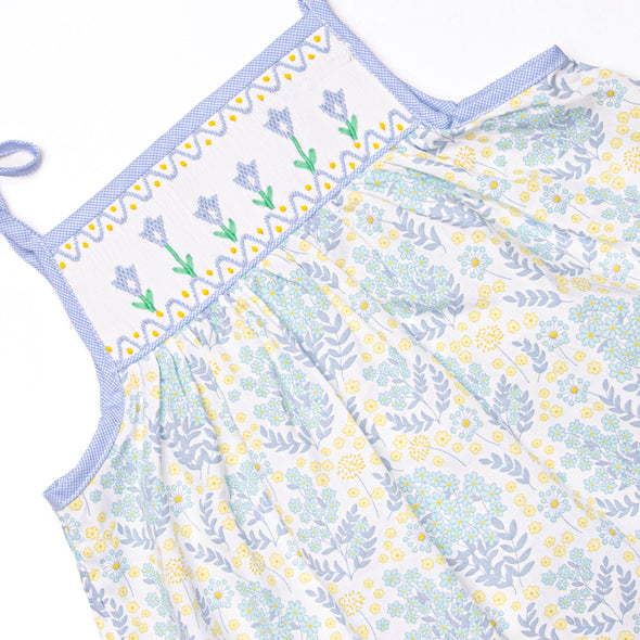 Timeless Tulips Smocked Bloomer Set, Blue