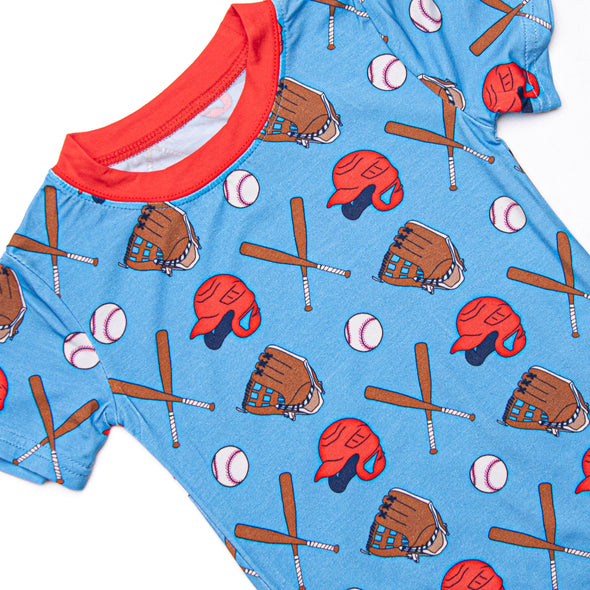 Spring Break Slugger Bamboo Pajama Short Set, Blue