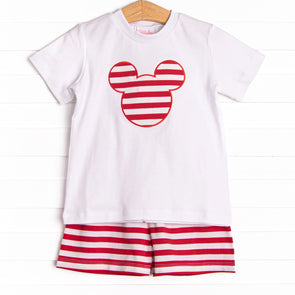 Mouse Memories Applique Short Set, Red