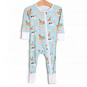 Barnyard Bedtime Bamboo Zippy Pajama, Green