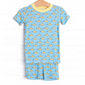 Submarine Sailor Bamboo Pajama Short Set, Blue