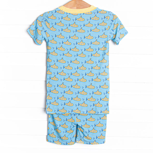 Submarine Sailor Bamboo Pajama Short Set, Blue