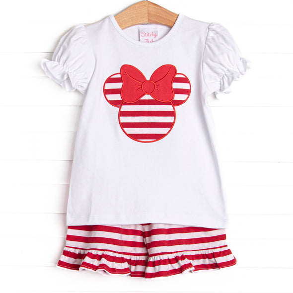 Mouse Memories Applique Ruffle Short Set, Red