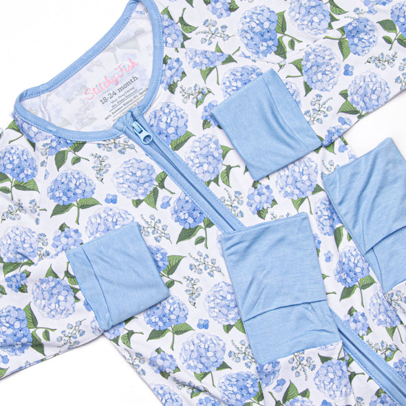 Hydrangea Blooms Bamboo Zippy Pajama, Blue