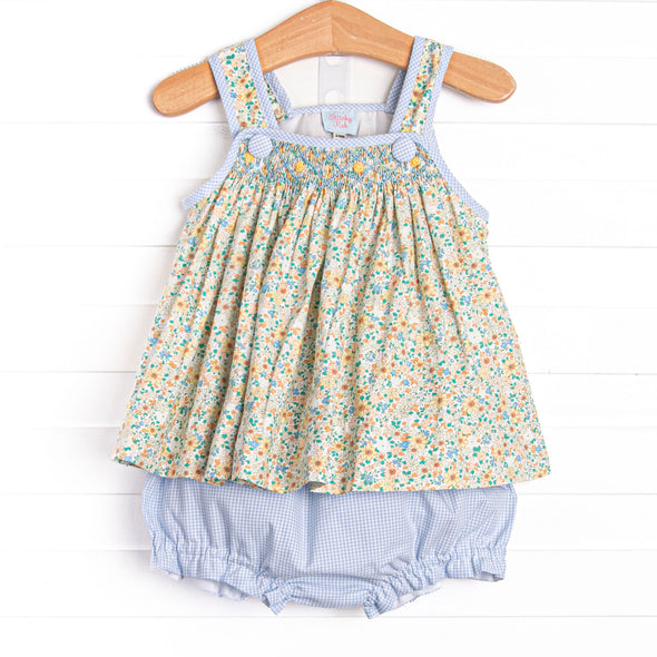 Honeysuckle Spring Smocked Diaper Set, Blue