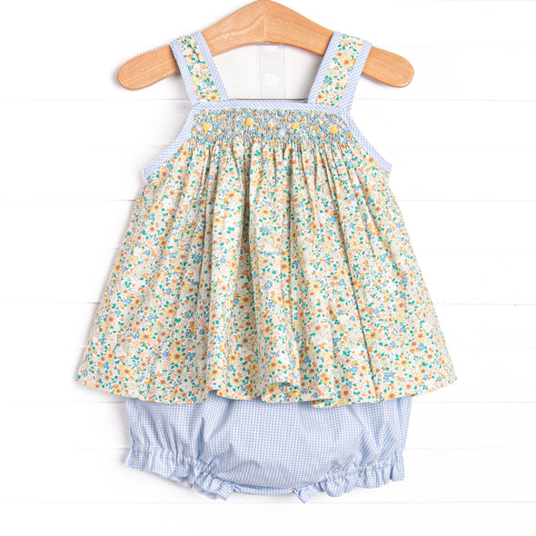 Honeysuckle Spring Smocked Diaper Set, Blue