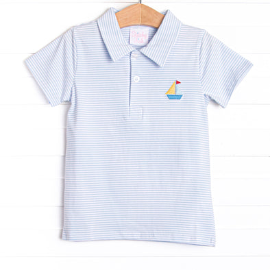 Sailboat Bay Embroidered Polo, Blue