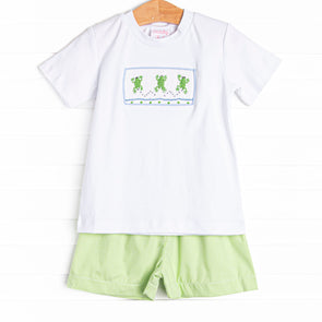 Little Leap Frog Smocked Short Set, Green