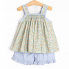 Honeysuckle Spring Smocked Ruffle Short Set, Blue