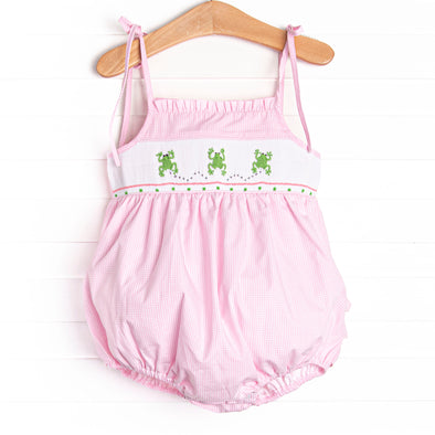 Little Leap Frog Smocked Ruffle Bubble, Pink