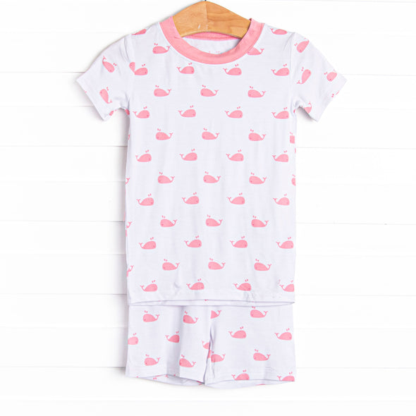 Whale Watch Bamboo Pajama Short Set, Pink