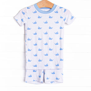 Whale Watch Bamboo Pajama Short Set, Blue