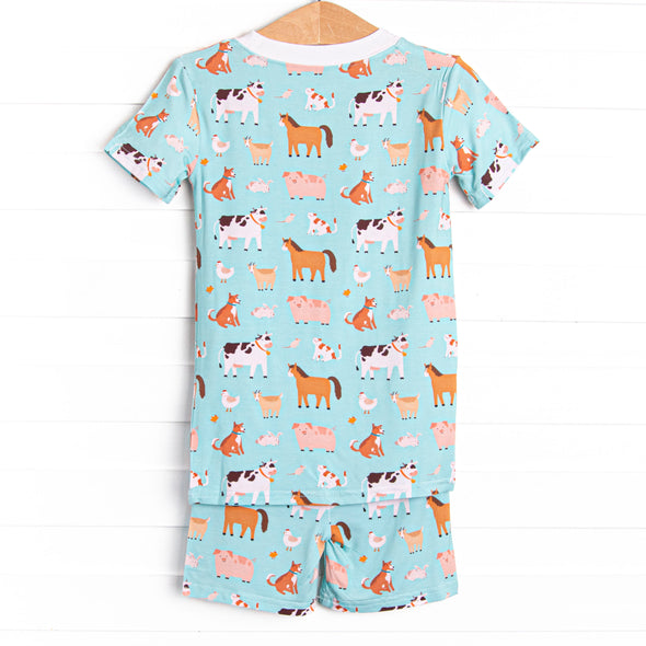 Barnyard Bedtime Bamboo Pajama Short Set, Green