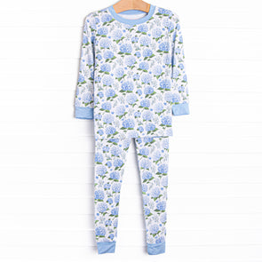 Hydrangea Blooms Bamboo Pajama Set, Blue