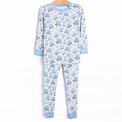 Hydrangea Blooms Bamboo Pajama Set, Blue