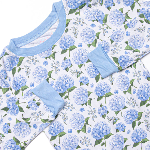 Hydrangea Blooms Bamboo Pajama Set, Blue