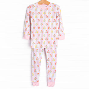 Pinstripe Petals Bamboo Pajama Set, Pink