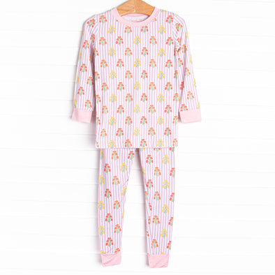 Pinstripe Petals Bamboo Pajama Set, Pink