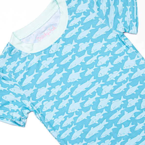 Lake Day Bamboo Pajama Short Set, Blue