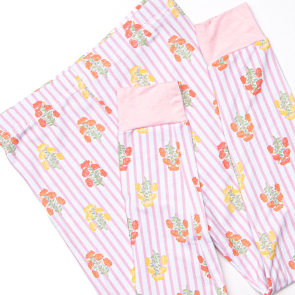 Pinstripe Petals Bamboo Pajama Set, Pink