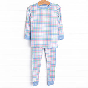 Paradise Plaid Bamboo Pajama Set, Blue