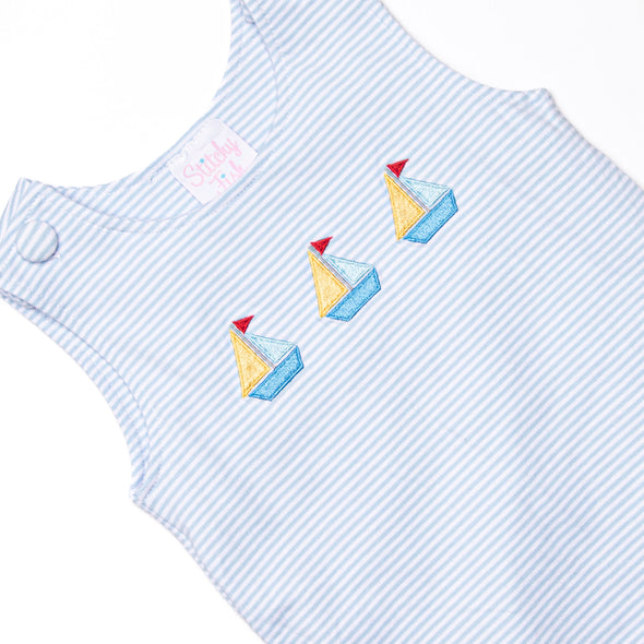 Sailboat Bay Embroidered Jon Jon, Blue