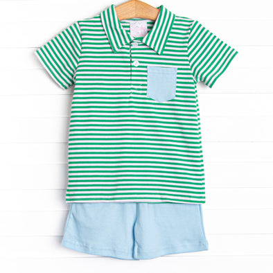 Levi Short Set, Blue and Green Stripe