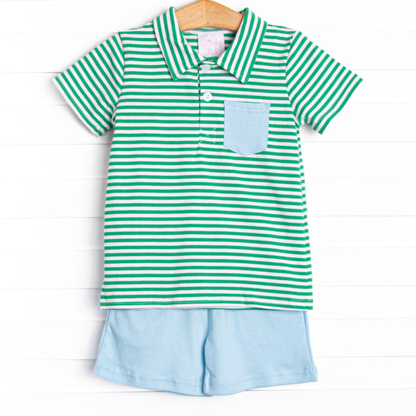 Levi Short Set, Blue and Green Stripe