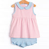 Isabella Ruffle Short Set, Blue and Pink Stripe